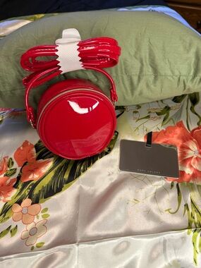 Marc Jacobs Red Patent Leather Mini Round Crossbody Bag + Mirror Bundle (NWOT)